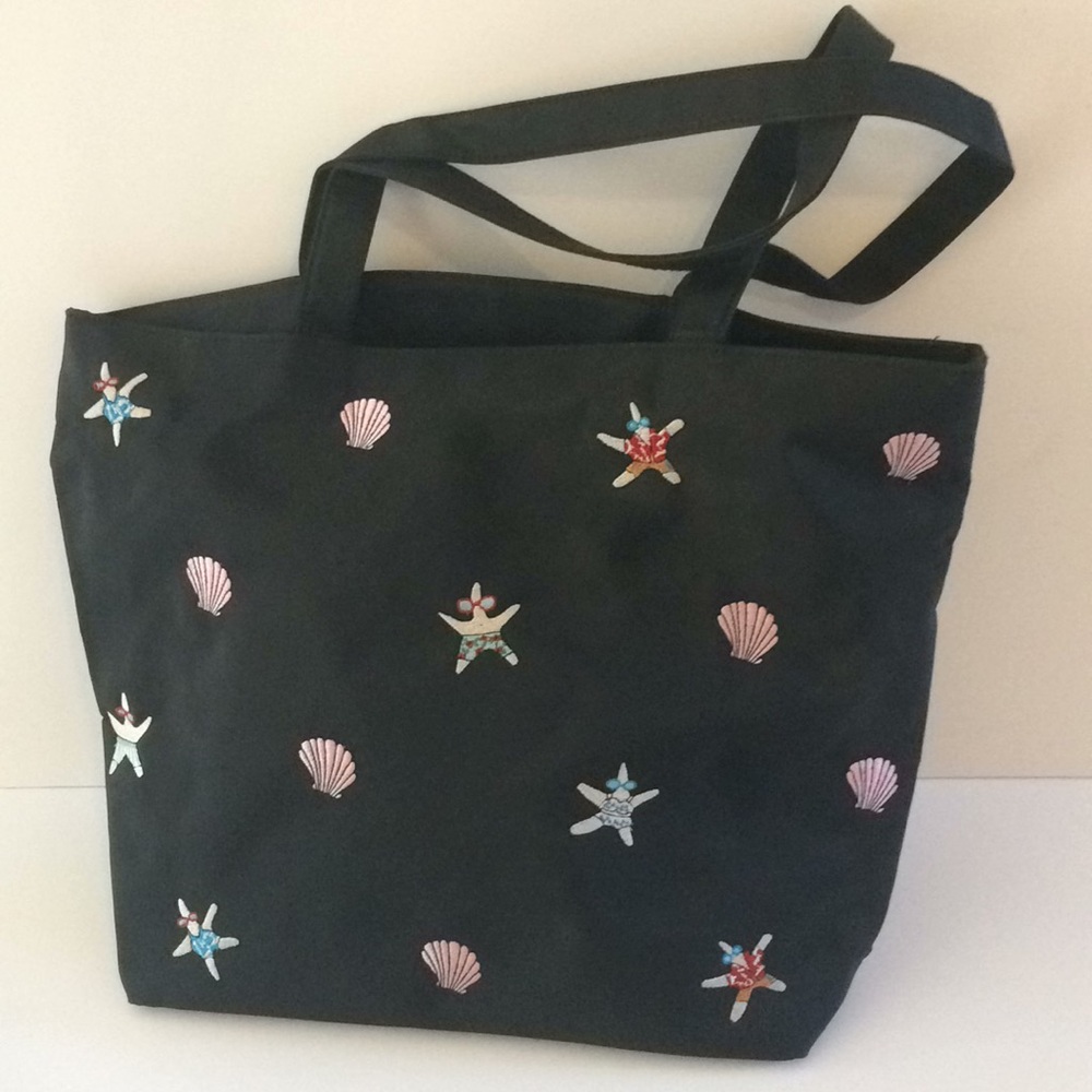 Starfish and Seashells Black Beach Bag